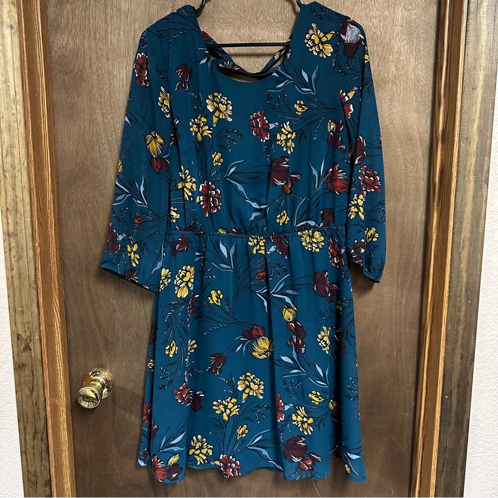 Maurice’s Teal Floral Long Sleeve Dress‎ Medium